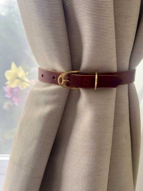 Equestrian Leather Curtain Tie Back - Brass Horse Buckle, Adjustable Strap, Country Decor - image 1