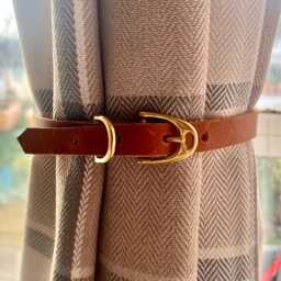 Equestrian Leather Curtain Tie Back - Brass Horse Buckle, Adjustable Strap, Country Decor - thumbnail 3