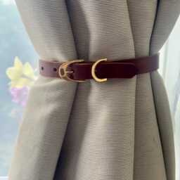 Equestrian Leather Curtain Tie Back - Brass Horse Buckle, Adjustable Strap, Country Decor - thumbnail 2