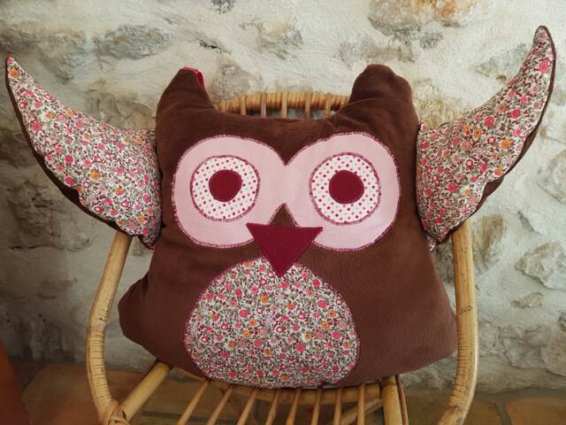 Oh So Soft Brown & Cotton Pink Flowers Baby Owl Cushion - image 1
