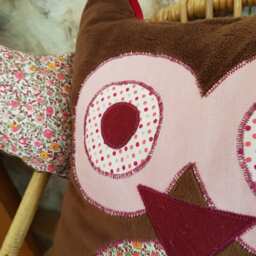 Oh So Soft Brown & Cotton Pink Flowers Baby Owl Cushion - thumbnail 2