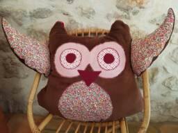 Oh So Soft Brown & Cotton Pink Flowers Baby Owl Cushion - thumbnail 1