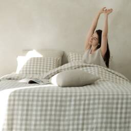 Linen Flat Sheet Gingham, Checkered Bed Sheets, Natural Bedding Double, King, Queen, Full, Twin Sizes - thumbnail 4