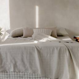 Linen Flat Sheet Gingham, Checkered Bed Sheets, Natural Bedding Double, King, Queen, Full, Twin Sizes - thumbnail 3