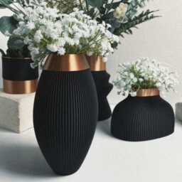Black & Copper Ribbed Vase Modern 3D Printed Pla Decor - thumbnail 3