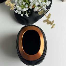 Black & Copper Ribbed Vase Modern 3D Printed Pla Decor - thumbnail 4
