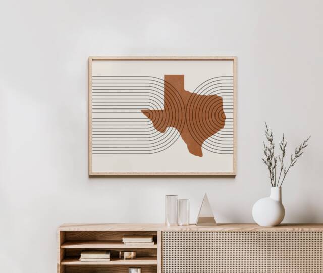 Mid Century Modern Wall Art - Minimalist Texas & Decor, Abstract Mid-Century Prints, State Map Print, Of - image 1