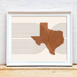 Mid Century Modern Wall Art - Minimalist Texas & Decor, Abstract Mid-Century Prints, State Map Print, Of - thumbnail 2