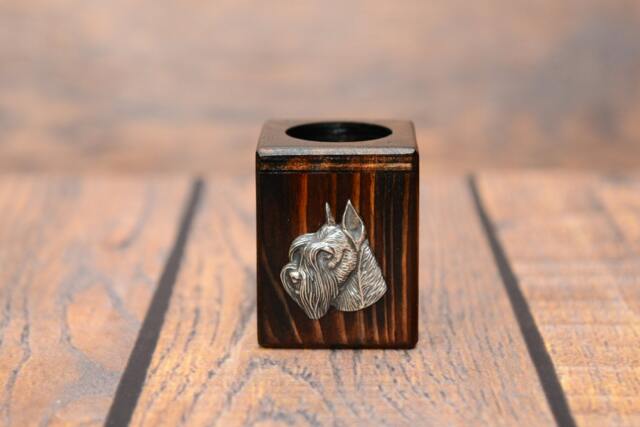 Schnauzer - Wooden Candlestick With Dog, Souvenir, Decoration, Limited Edition, Collection - image 1