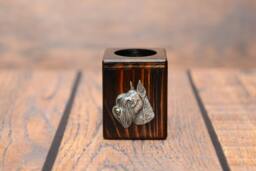 Schnauzer - Wooden Candlestick With Dog, Souvenir, Decoration, Limited Edition, Collection - thumbnail 1