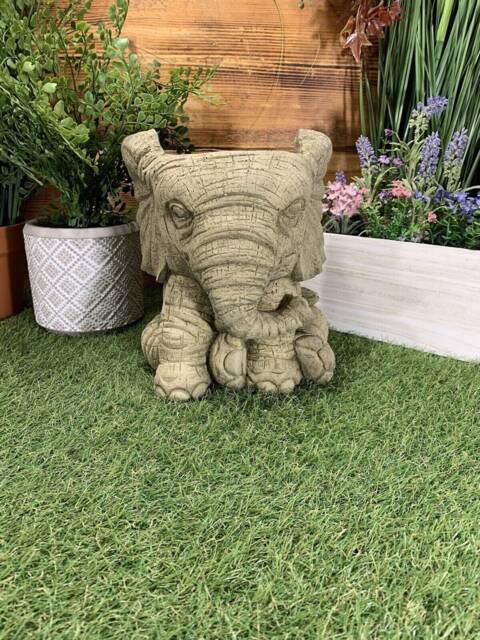 stone Garden Elephant Planter X2 Plant Pot Flower Hand Cast Ornament - image 1