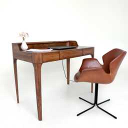 Expertly Handmade Walnut Writing Desk With Adjustable Led Lighting, Mid-Century For Home Office - Us Duties Prepaid - thumbnail 3