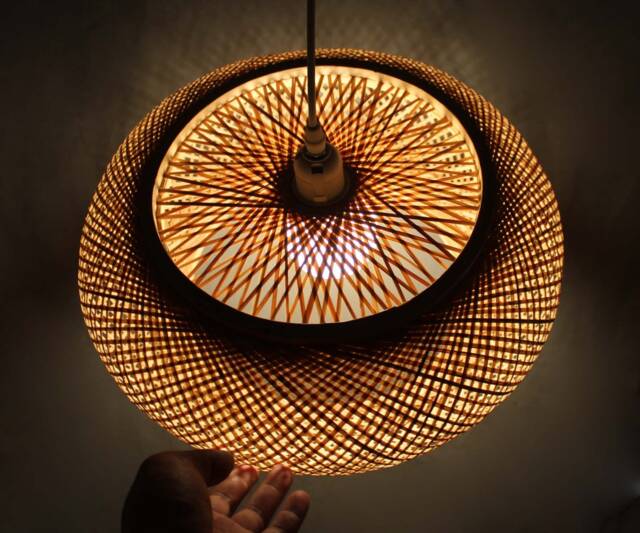 Handwoven Bamboo Pendant Light Rustic Lampshade - 15.7 - image 1