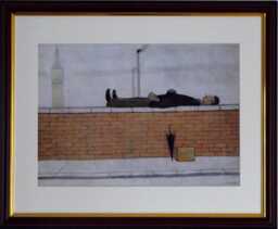 L.s. Lowry Art Print - Man On A Wall Walnut Finish Frame With Mount & Textured Image - thumbnail 1
