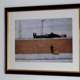 L.s. Lowry Art Print - Man On A Wall Walnut Finish Frame With Mount & Textured Image - thumbnail 2