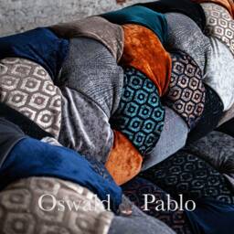 Unique British Handmade 3 Seater Orange Grey Blue Velvet Fabric Patchwork Chesterfield Sofa - thumbnail 4