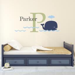 Personalized Whale Decal Set - Kids Wall Decor - thumbnail 1