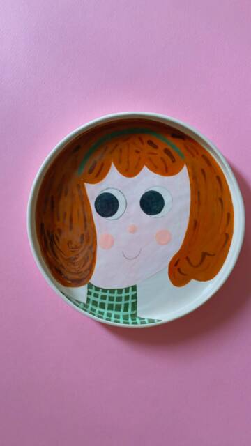 Girl Portrait Stoneware Plate - Handmade Glazed Wall Decor - 6.7 - image 1