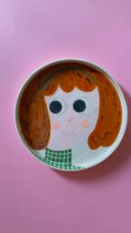 Girl Portrait Stoneware Plate - Handmade Glazed Wall Decor - 6.7 - thumbnail 1
