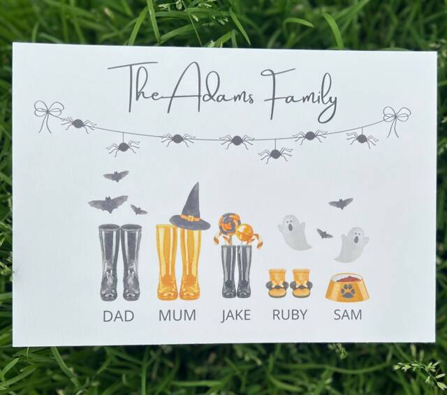 Personalised Halloween Family Wellies Print - New Home Gift Birthday Wellie -Custom - image 1