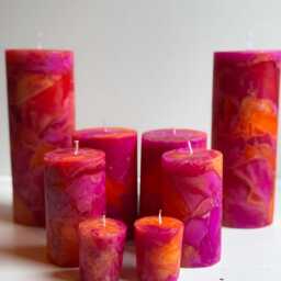 Vibrant Pink & Orange Marble Candle - Handmade Pillar Abstract Swirl Luxury Home Decor Unique Gift For Her - thumbnail 4