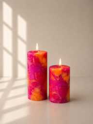 Vibrant Pink & Orange Marble Candle - Handmade Pillar Abstract Swirl Luxury Home Decor Unique Gift For Her - thumbnail 1