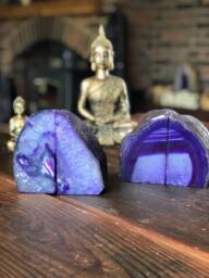 Purple Agate Natural Edge Microcrystalline Quartz Premium Bookends Ornament Gift Pair