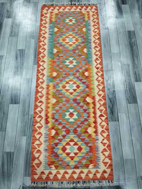 Runner Rug Classic, Handmade Artisan Afghan Turkish, Scandinavian, Navajo, Bohemian, Wool Flatweave Multicolour Kilim 193x69 cm - image 1