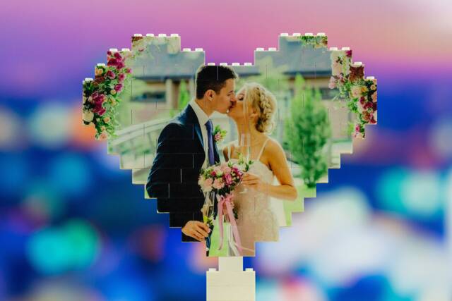 Personalised Building Brick Heart Photo Block Photograph Puzzle - Large - image 1
