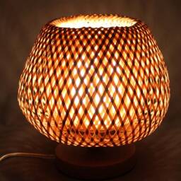 Handwoven Bamboo Table Lamp Boho Bedside Light - thumbnail 2