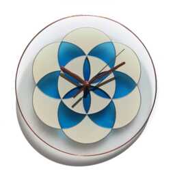 Flower Of Life Glass Wall Clock Modern Art Decor in Blue, White & Copper - thumbnail 3