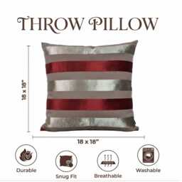 Crimson Red Champagne Gold Stripe Cushion Covers - 18x18 - thumbnail 3