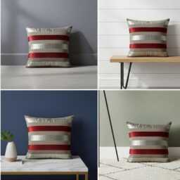 Crimson Red Champagne Gold Stripe Cushion Covers - 18x18 - thumbnail 4