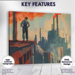 Industrial Factory Skyline Worker Silhouette Concept Art Canvas Wall Print Decor Picture Ready To Hang - thumbnail 1