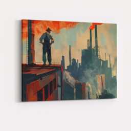 Industrial Factory Skyline Worker Silhouette Concept Art Canvas Wall Print Decor Picture Ready To Hang - thumbnail 4
