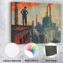 Industrial Factory Skyline Worker Silhouette Concept Art Canvas Wall Print Decor Picture Ready To Hang - thumbnail 2