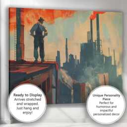 Industrial Factory Skyline Worker Silhouette Concept Art Canvas Wall Print Decor Picture Ready To Hang - thumbnail 3