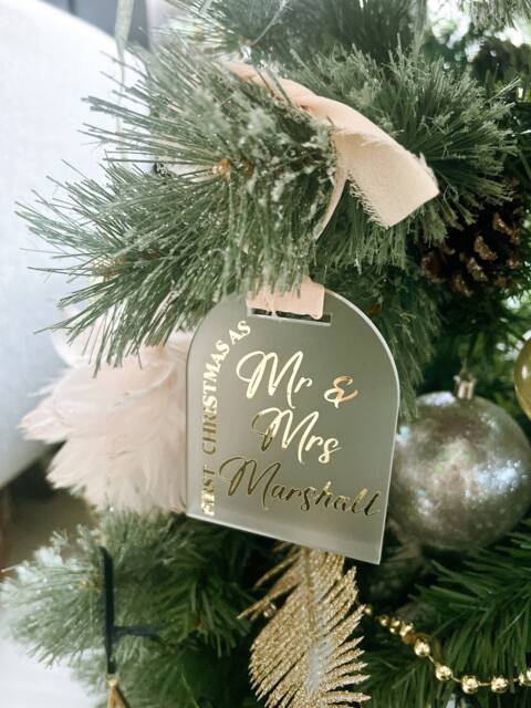 Christmas Arch Bauble Decoration - Gift First New Baby Babies Couple Gift As Mr & Mrs - image 1