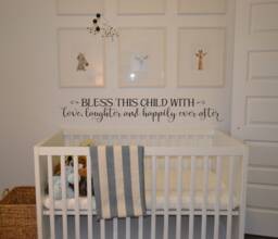 Nursery Wall Decal, Bless This Child With Love, Laughter & Happily Ever Vinyl Lettering Bc841 - thumbnail 1