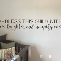 Nursery Wall Decal, Bless This Child With Love, Laughter & Happily Ever Vinyl Lettering Bc841 - thumbnail 2