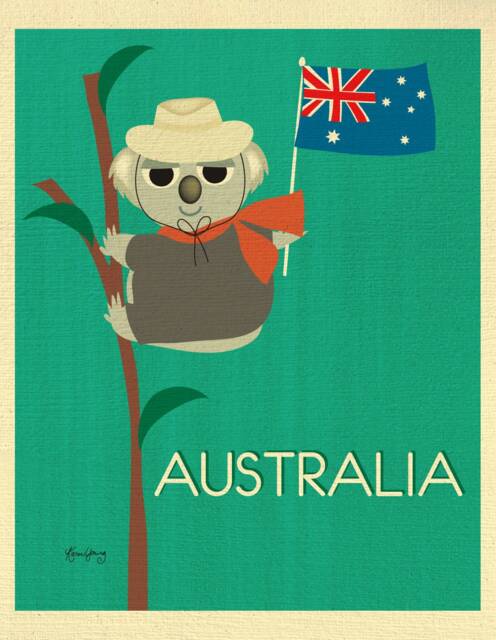 Sale Australia 11x14 Print, Australian Nursery, Koala Print, Down Under Large Poster, Australian, Aussie Flag E11-O-Aust