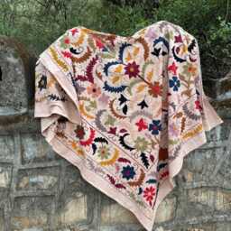 Handmade Suzani Bedspread, Embroidered Cotton Quilt, Boho Bedroom Decor, Floral Throw Blanket, Artisan Textile - thumbnail 4