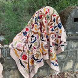 Handmade Suzani Bedspread, Embroidered Cotton Quilt, Boho Bedroom Decor, Floral Throw Blanket, Artisan Textile - thumbnail 3