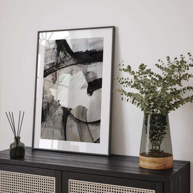 Romania Map - Black & Grey Abstract Painting Of Wall Art Print Traval Poster - image 1