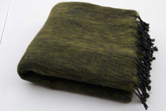 Khaki Yak Wool Throw Blanket Hand-Loomed Shawl Wrap Meditation Travel Scarf - image 1