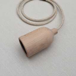 Seconds - Wooden Plug in Pendant Light Fabric Cable, Lamp Holder & E27 Edison Screw Bulb Modern Solid Wood Hanging Wall Cord - thumbnail 4