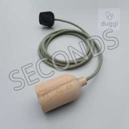 Seconds - Wooden Plug in Pendant Light Fabric Cable, Lamp Holder & E27 Edison Screw Bulb Modern Solid Wood Hanging Wall Cord - thumbnail 2