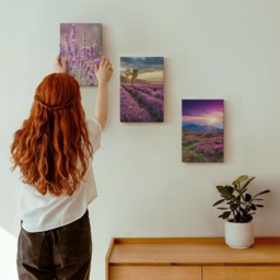 3 Piece Canvas Set - Landscape With Lavender Fields & Sunset, Purple Photo Print, Landscapes Wall Decor - thumbnail 1