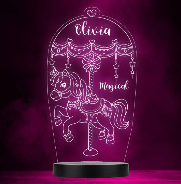 Unicorn Carousel Girl Magical Personalised Gift Colour Change Lamp Night Light - image 1