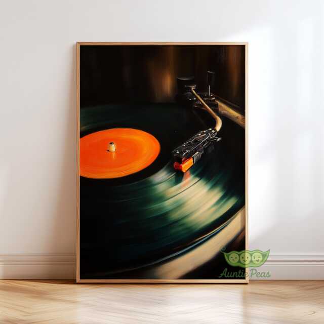 Vinyl Record Wall Art, Turntable Music Print, Retro Player Poster, Bar Cart & Kitchen Decor, Moody Lover Artwork - image 1